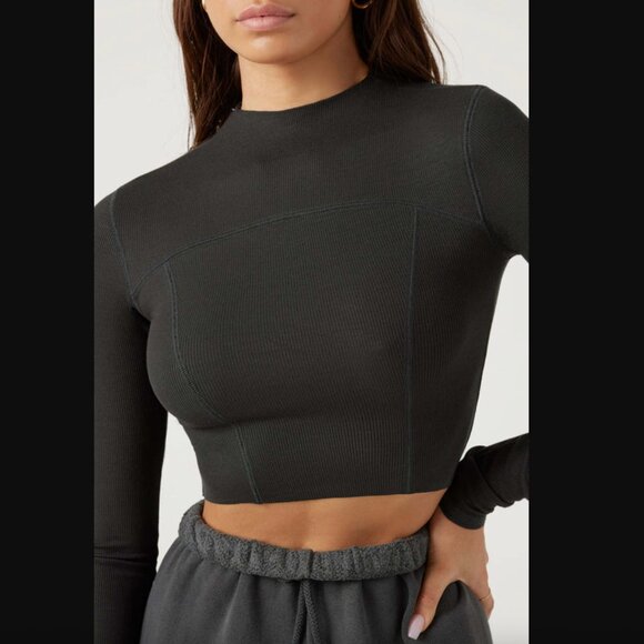 Joah Brown Contrast Stitch Long Sleeve - Size S/M - Color: Smoke Rib - Picture 9 of 12